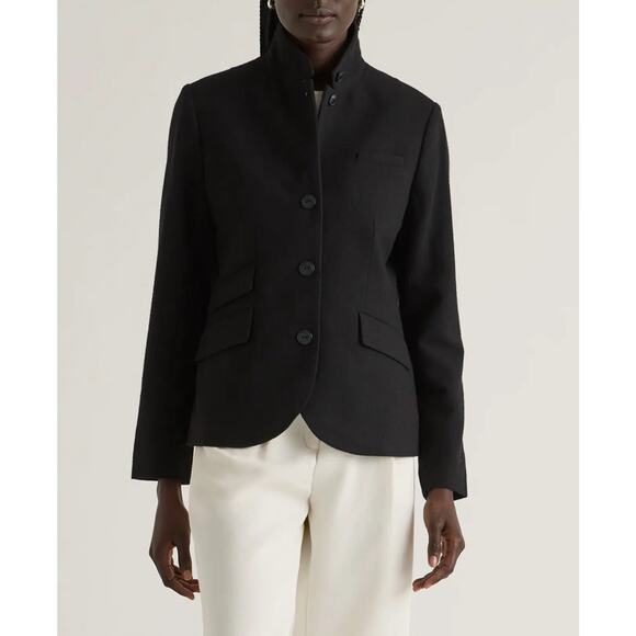 New Quince Women's Italian Wool Stand Collar Blazer Black Sz Medium 3553 - Picture 1 of 11